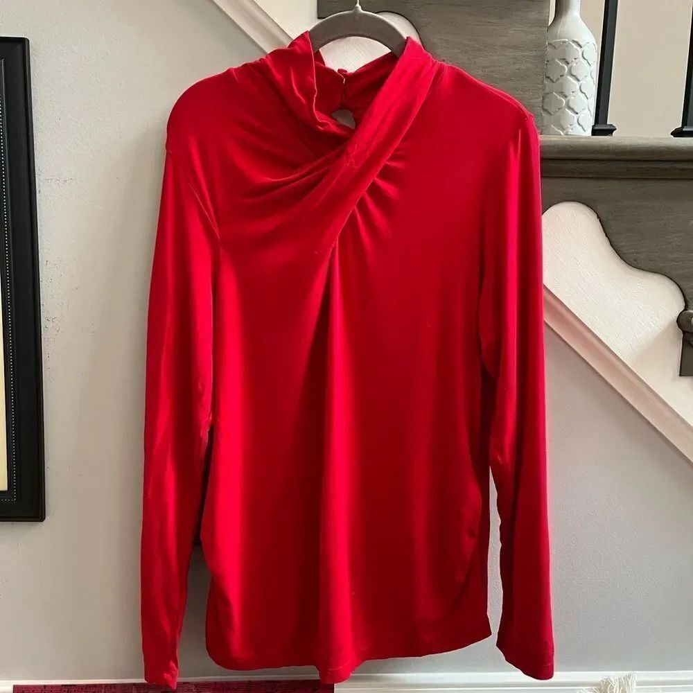 Tribal Red Cross Over Neck Long Sleeve Top sz L